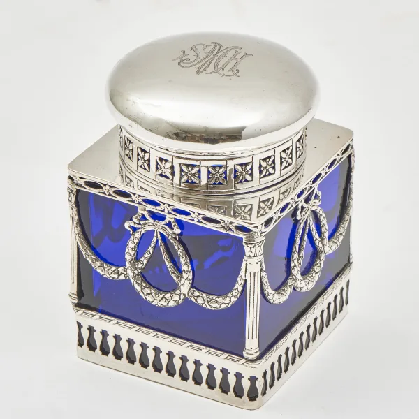 German Neoclassical Blue Glass Pot And Cover