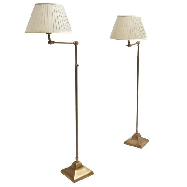 Pair Contemporary Brass Standard Lamps With Square Base