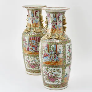 Pair Large Chinese Canton Famille Rose Vases