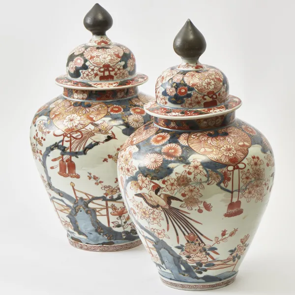 Pair Japanese Edo Period Imari Baluster Jars