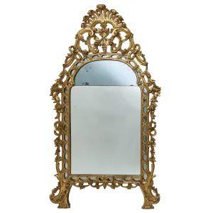 Italian Giltwood Mirror With Foliate Carved Borders And Crest