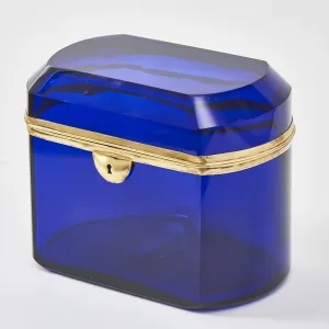 Rare Bohemian Dark Blue Glass Box