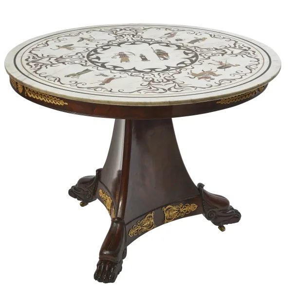 French Empire Triform Base Gueridon With Scagliola Top