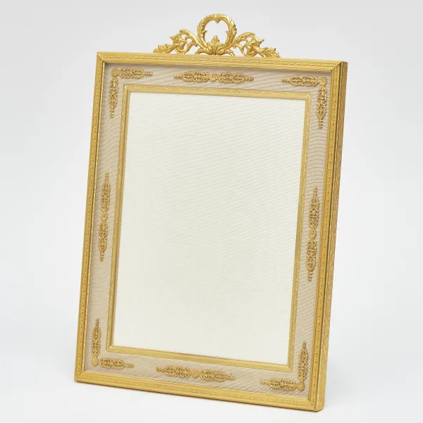 French Gilt Bronze Frame With Laurel Crest And Floral Swags