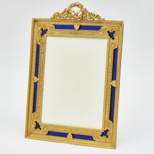 Large French Gilt Bronze And Blue Glass Frame