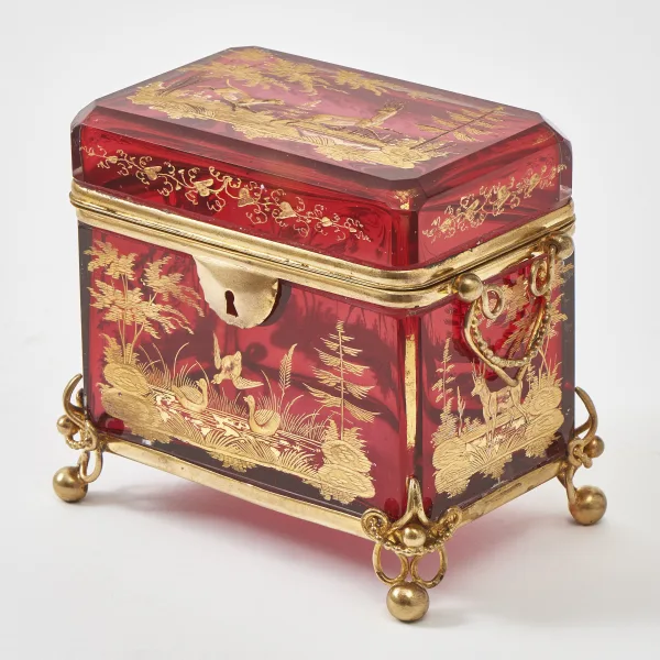 Bohemian Red Glass Box Attributed To Moser