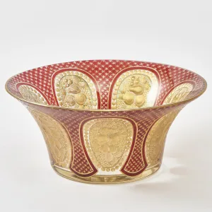 Bohemian Engraved Clear And Flashed Red Glass Bowl With Gilt Decoration