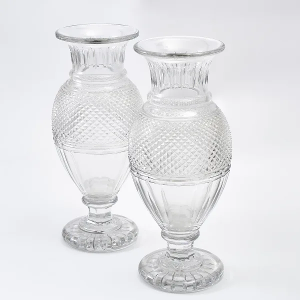 Pair French Cut Crystal Musee Des Cristalieries De Baccarat Vases