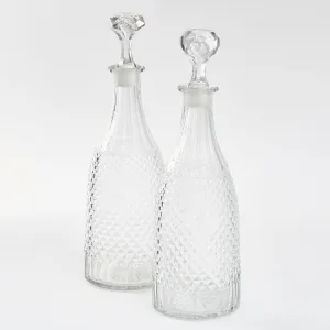 Pair French Cut Crystal Mallett Shaped Decanters