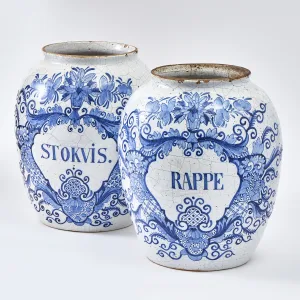 Pair Dutch Delft Blue And White Pharmacy Jars