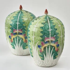Pair Chinese Cabbage Leaf Melon Jars With Lids