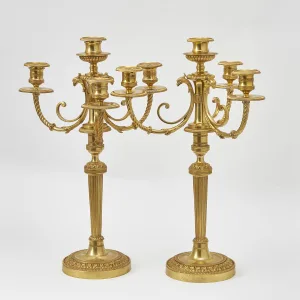 Pair French Gilt Bronze Louis XVI Style Candelabra