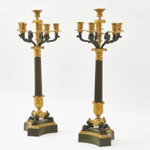 Pair French Louis Philippe Bronze And Ormolu Candelabra