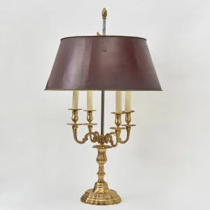 Large Bouillotte Lamp With Burgundy Tole Shade