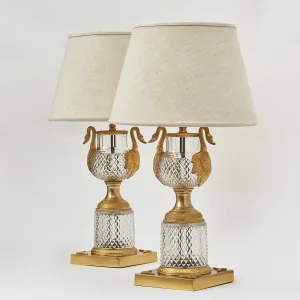 Pair French Empire Style Cut Glass Urn Shaped Lamps