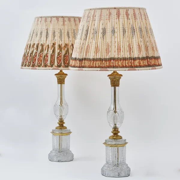 Pair French Cut Glass Column Lamps