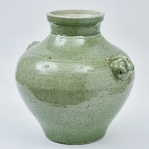 Chinese Celadon Jar With Tao Mask Handles