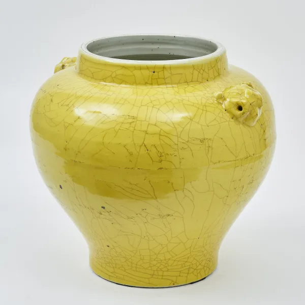 Chinese Yellow Glaze Jar With Tao Mask Handles