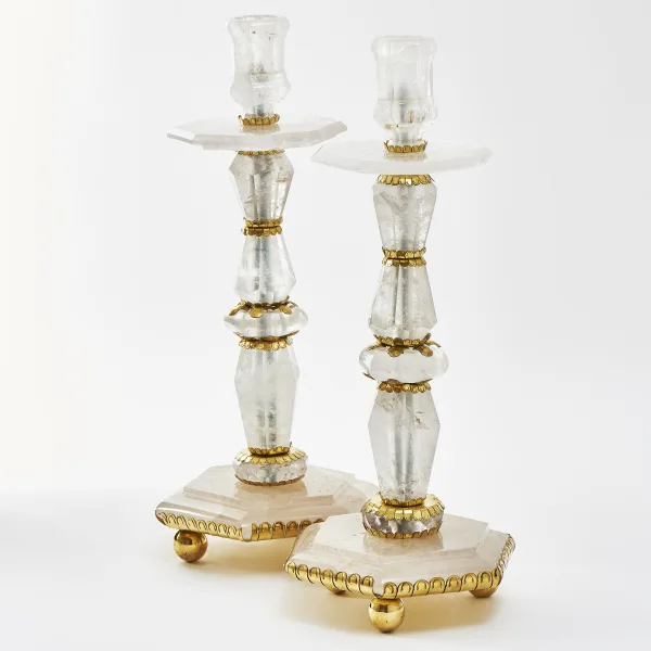 Pair Baroque Style Rock Crystal Candlesticks