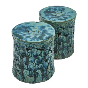 Pair Chinese Green Glaze Celestial Clouds Stools