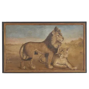 Oil Painting On Metal Of Lion and Lioness