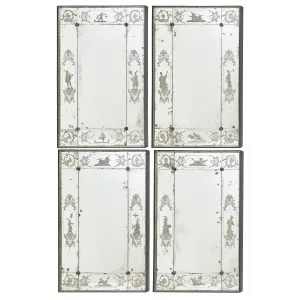 Set Four Venetian Mirrors With Engraved Commedia Dell'Arte Borders