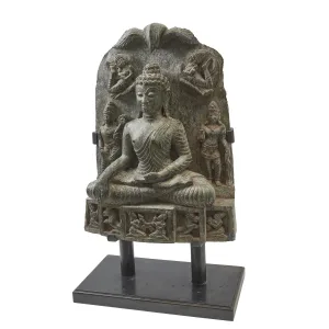 Indian Stone Relief Carved Buddha On Later Stand