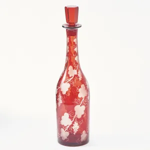 Bohemian Etched Red Glass Decanter