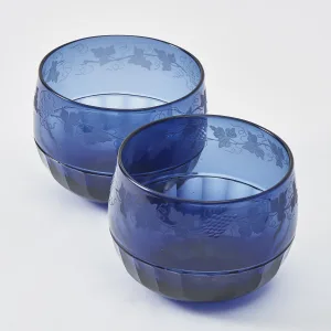 English Etched Blue Glass Bowls