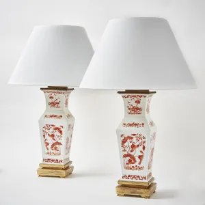 Chinese Rouge De Fer Porcelain Vases Wired As Lamps