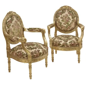 Pair Giltwood Louis XVI Style Armchairs