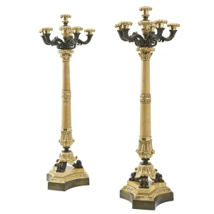 Pair French Louis Phillippe Candelabra With Sienna Marble Columns