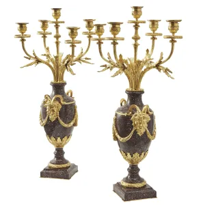 Pair French Neoclassical Porphyry Candelabra