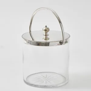 Glass And Silver Plate Ice Bucket