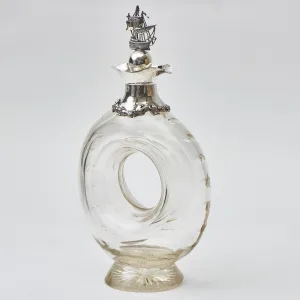 Cut Glass Tyre Shaped Decanter With Sailing Ship Stopper