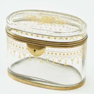 Bohemian Oval Glass Box With Gilt Decoration