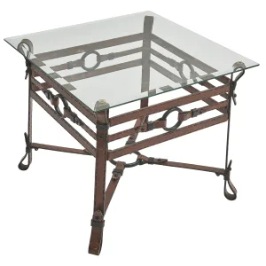 French Painted Iron Faux Leather Coffee Table