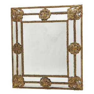 French Louis XIV Style Brass Repoussé Mirror