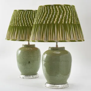 Chinese Celadon Crackle Glaze Jars Wired As Lamps