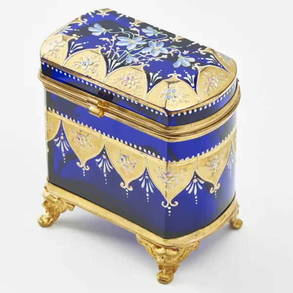 Bohemian Blue Glass Box Attributed To Moser