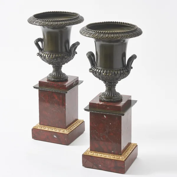 Pair French Louis Philippe Bronze Campana Urns
