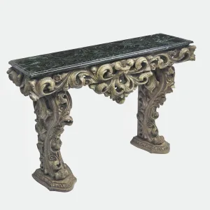 Spanish Carved Wood Rococo Console With Marble Top
