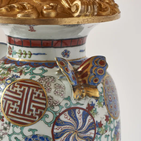 Chinese Porcelain Vases With Butterfly Handles as Lamps