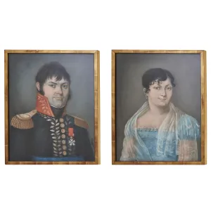 Framed Pastels Of A Napoleonic General And His Wife