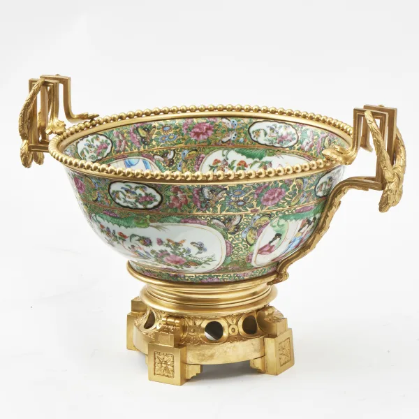 Chinese Famille Rose Bowl With Gilt Bronze Mounts