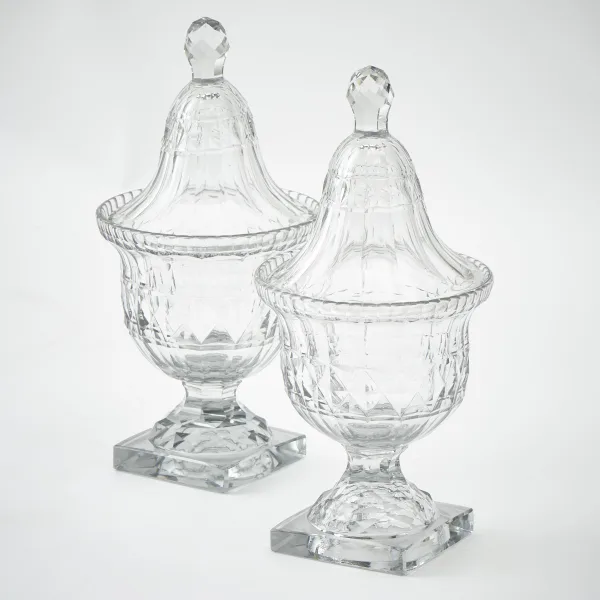 Pair Cut Crystal Sweetmeat Jars And Covers