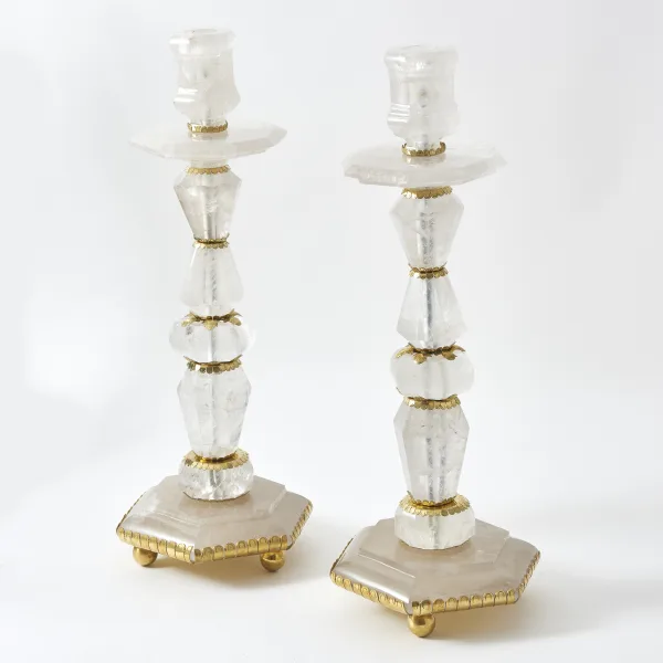 Large Baroque Style Rock Crystal Candlesticks