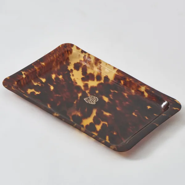 English Tortoiseshell Tray with Applied Gold Initials