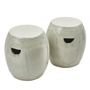 Pair Chinese Cream Glaze Yin Yang Barrel Stools