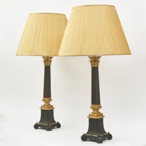 Pair French Louis Philippe Corinthian Column Lamps